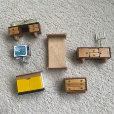 Vintage Lundby Dolls House Furniture and Tv Wood Various Items 