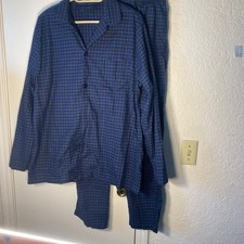 Hart Schaffner Marx Mens Navy Blue Plaid 100 Cotton Pajama Sleepwear Set