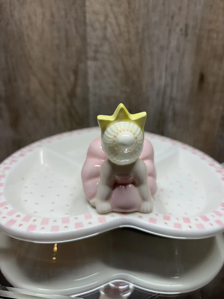 LINDO PASTEL DE BARRO PRINCESA CORONA ROSA Y BLANCO NIÑOS DIVIDIDO PLACA Y TAZA DE CERÁMICA  Foto 3 de 4