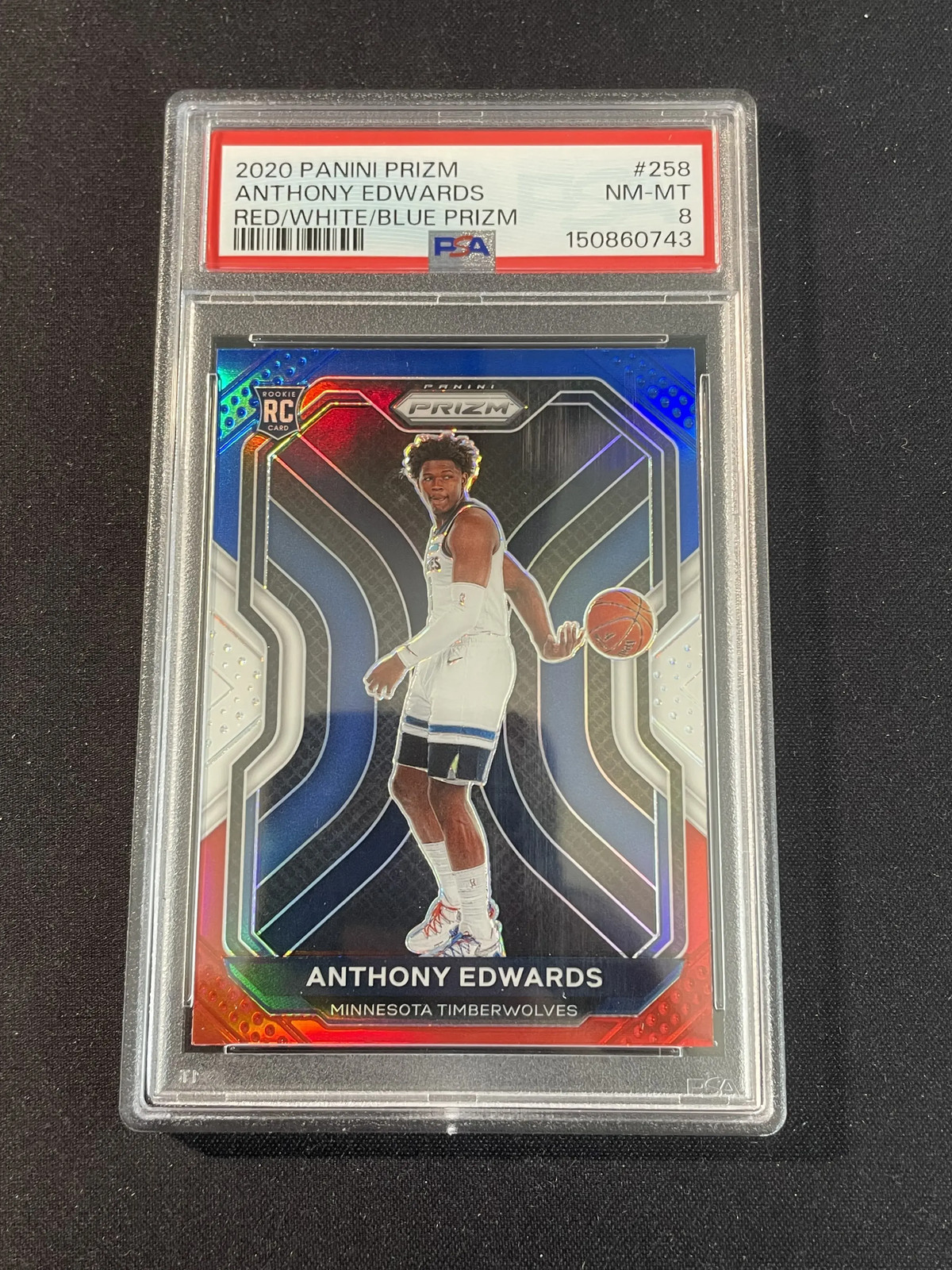 2020-21 Panini Prizm Anthony Edwards #258 Red White Blue Timberwolves PSA 8 NQ16 view 1