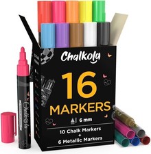 Liquid Chalk Markers for Blackboard Glass Pack of 16, 6mm Reversible Tip
