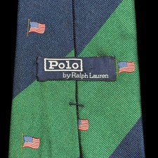 Vintage Americana Polo Ralph Lauren Men  s Tie Navy/Green Stripe 100 Silk, USA