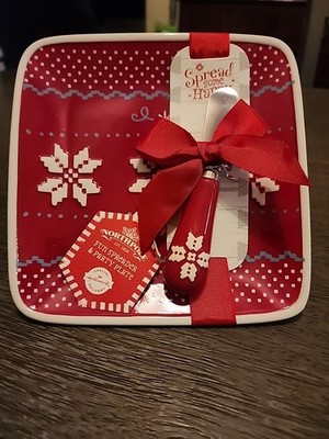 Snowflake Holiday Cheese Snack Plate And Spreader Red Hallmark