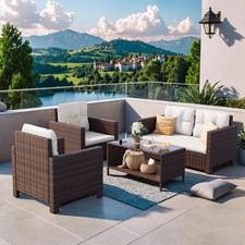Patio Furniture Set 4 Pieces Wicker Chair Conversation Sofa Beige Brown Homall
