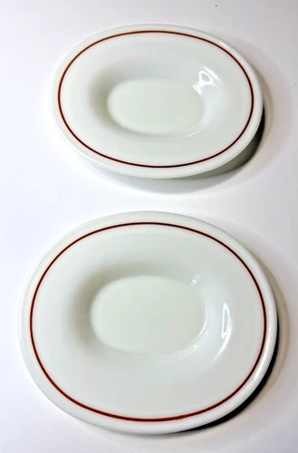 Vintage Set Of 2 PYREX Autumn Harvest GRAVY BOATS UNDERPLATES #77-U Milk Glass