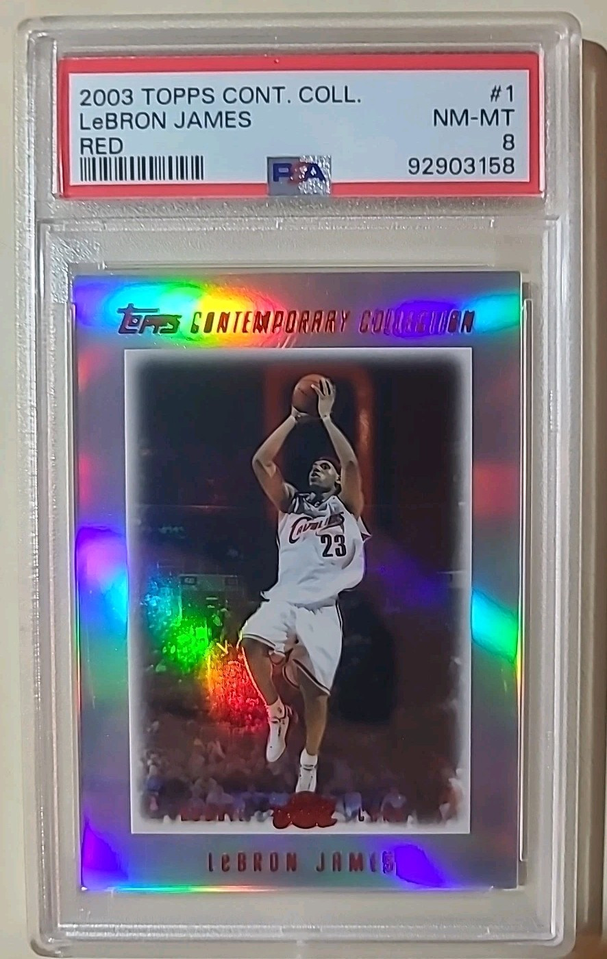 LEBRON JAMES - PSA 8 - 2003 Topps Contemporary Collection RED RC Rookie 216/225