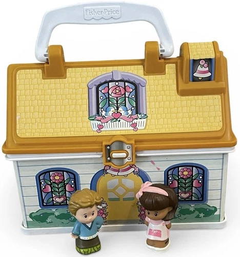 Fisher Price Little People Dollhouse Carry Case House + 2 Figures Vintage