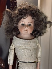 Antique Rauenstein Alice German Bisque 15” Doll Leather Body Glass Eyes