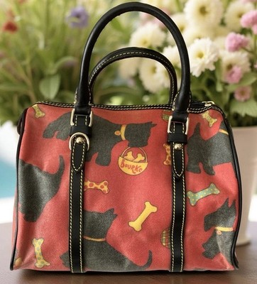 Dooney Bourke Red Black Scottie Dog Y2K Vintage Barrel Satchel Bag Tartan Retro