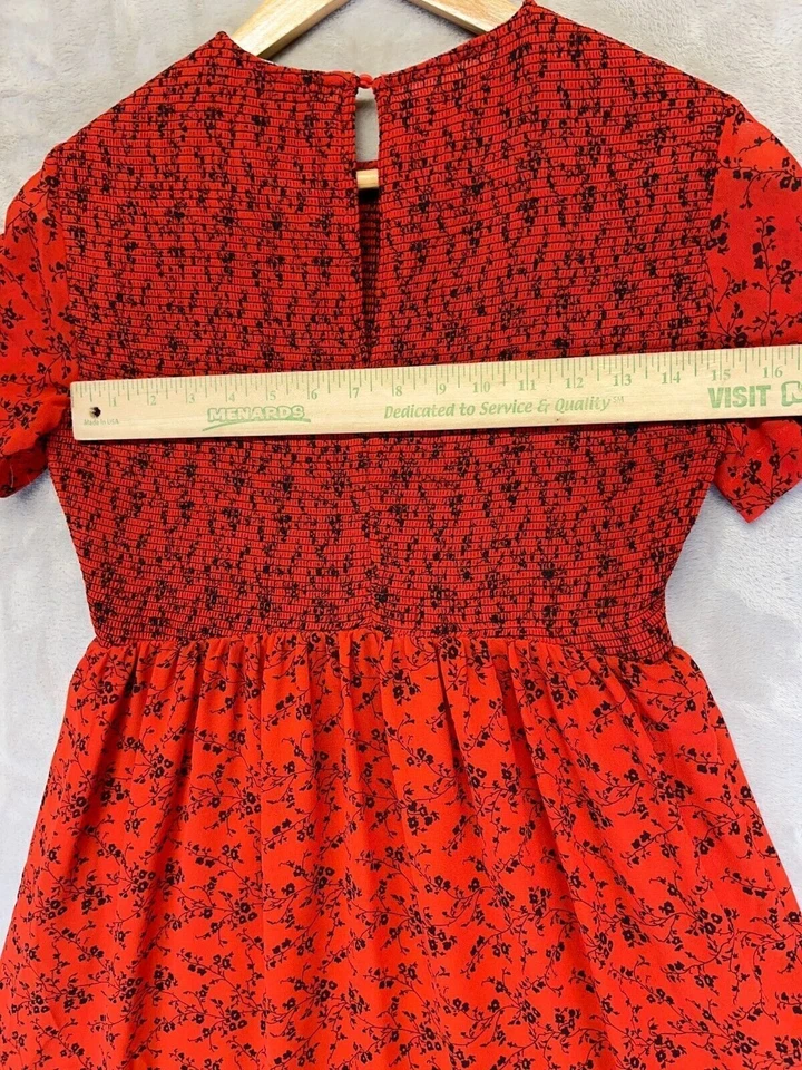 Zara Maxi Women's Size XS Orange Floral Ruched Short Sleeve Keyhole Back Preppy - Image 3 of 4