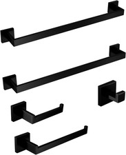 Matte Black 5-Piece Bathroom Hardware Set - Durable Towel Bar  Accessories