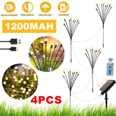 4x Solar Gartenlichter LED Firefly Solarlampen Glühwürmchen Lichter 8 Kugeln DE