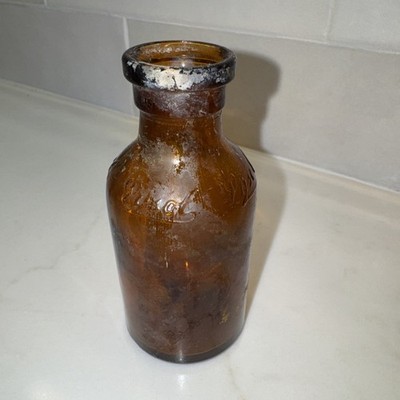 Vintage Lysol Amber Glass Apothecary Bottle Small 4'' Embossed Dug Up