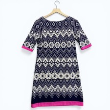 Eliza J Womens Blue Mini Dress Geometric Short Sleeve Scoop Neck Size 6