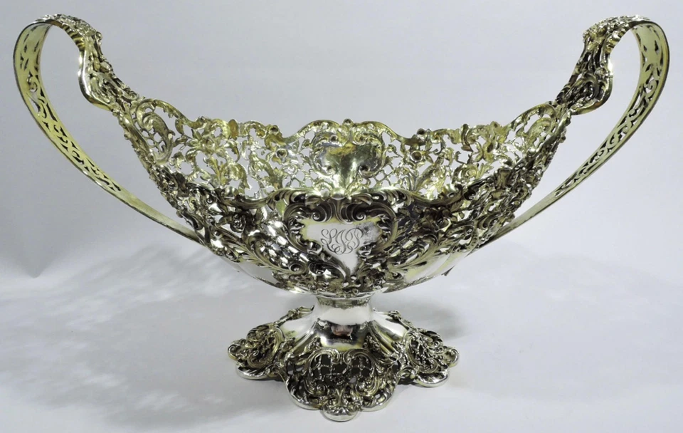 Antiguo cuenco 3143 victoriano rococó centro de mesa americano dorado plata de ley Foto 2 de 4