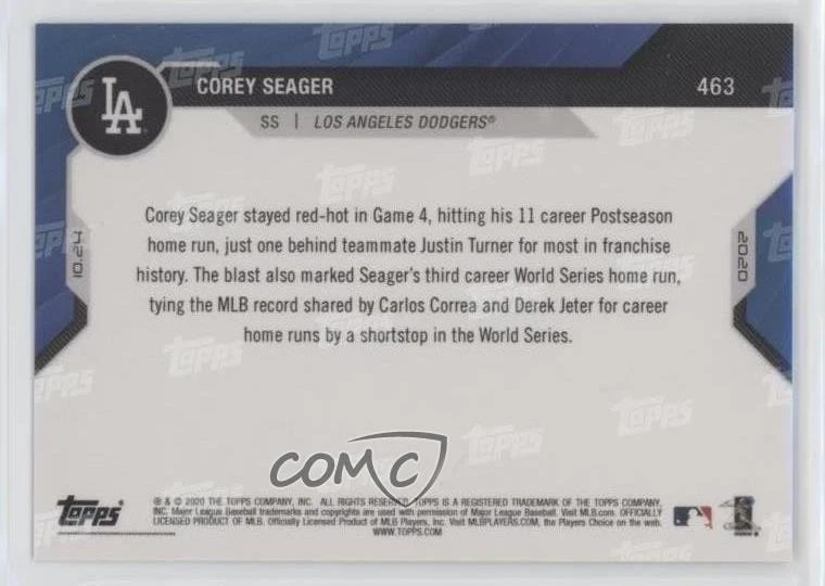 2020 Topps Now World Series /708 Corey Seager #463 - Image 2 of 2