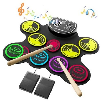 Electronic Drum Set, 10 Pads Roll-up Drum Practice Pad with Drum Pedals & 
