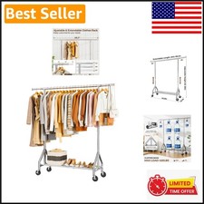 Sturdy Metal Rolling Clothing Rack - Portable Wardrobe with Adjustable Height