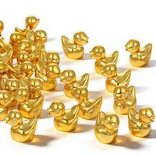 50 Pcs Miniature Ducks, 0.63" Gold Mini Ducks, Small Resin Animals for Micro ...