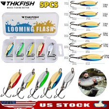5PCS Fishing Lures Casting Spoon Lure Fish Spoons for Trout Bass with Tackle Box