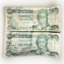 2 1996 Bahamas $1 Dollar Circulated Notes Queen Elizabeth 