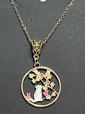 Cat Floral Enamel Pendant Gold Necklace 18  Bohemian Novelty Fashion Necklace