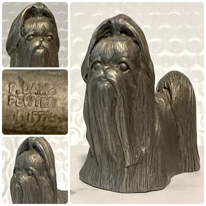 Shih Tzu Maltese Pewter Dog Figurine RAWCLIFFE Paperweight USA VINTAGE 70s