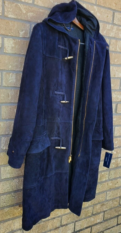 con etiquetas DE COLECCIÓN DEADSTOCK RALPH LAUREN DEPORTIVO CUERO SUDADERA CON CAPUCHA PALANCA AZUL MARINO TRENCH G1N Foto 2 de 4