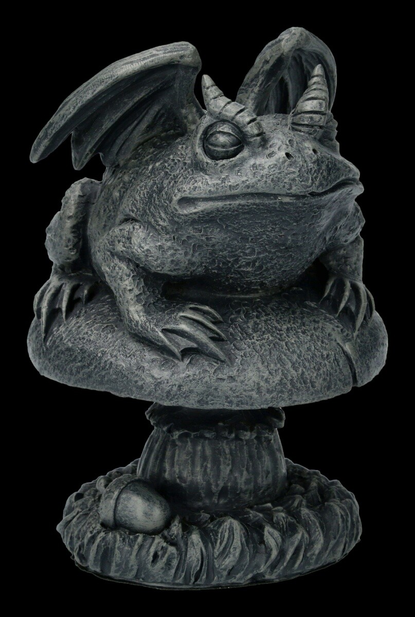 Gargoyle Toad Figure on Mushroom - Fantasy Frog Statue Decoration