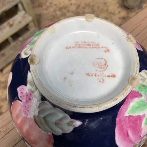 Decorative Navy Blue Bowl Painted Fruit Border: Basket Weave 10.25 x 4.75 - Photo 4/5