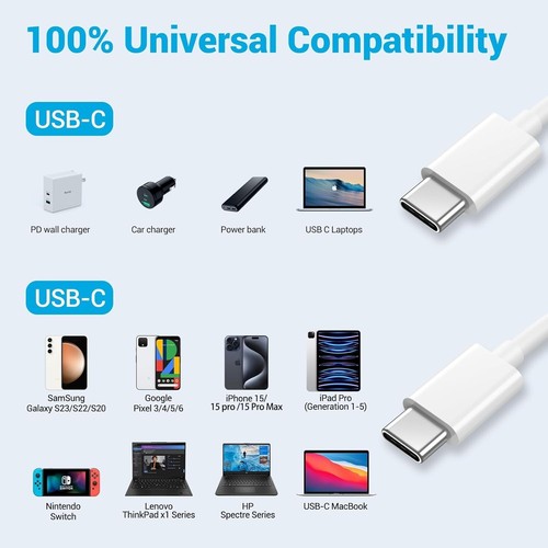 3x Câble USB-C VERS Type C CHARGEUR RAPIDE IPHONE 15 16 SAMSUNG GOOGLE PIXEL NINTENDO - Photo 2 sur 6