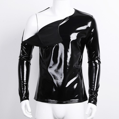T-shirt hip-hop sexy uomo lattice pelle crop top canotta maglietta stretta nightclub - Foto 12 di 30
