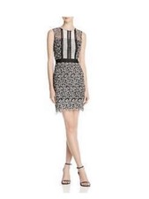 Aqua Black White Floral Mix Lace Jewel Neck Sheath Mini Cocktail Party Dress XS