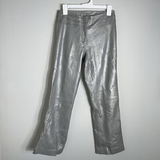 Cache Vintage Leather Pants-Bootcut Flare Leg-Metallic Silver-Size 4