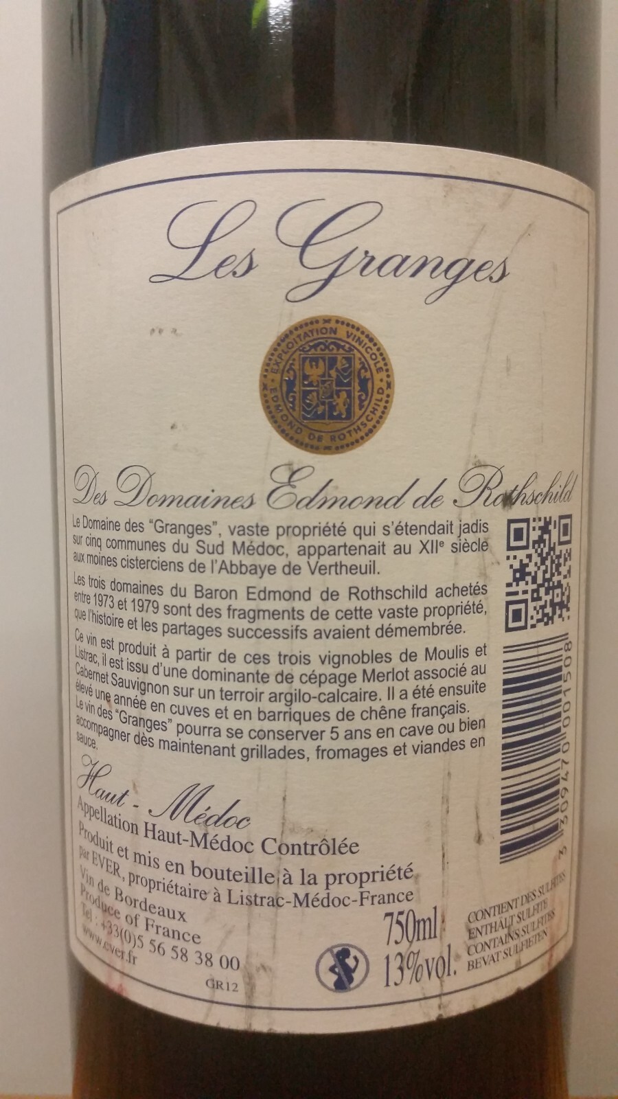 Étiquette De Vin Bordeaux Haut-Médoc - Les Granges Des Domaines Rothschild 1996