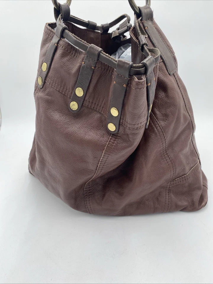 Bolso de hombro de cuero marrón Lucky Brand bolso con flecos ojales de latón hobo Foto 4 de 4