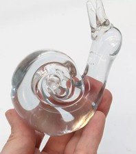 Vintage Hand Blown Clear Art Glass 3 1/2&rdquo;L Snail Figurine Paperweight Cute!
