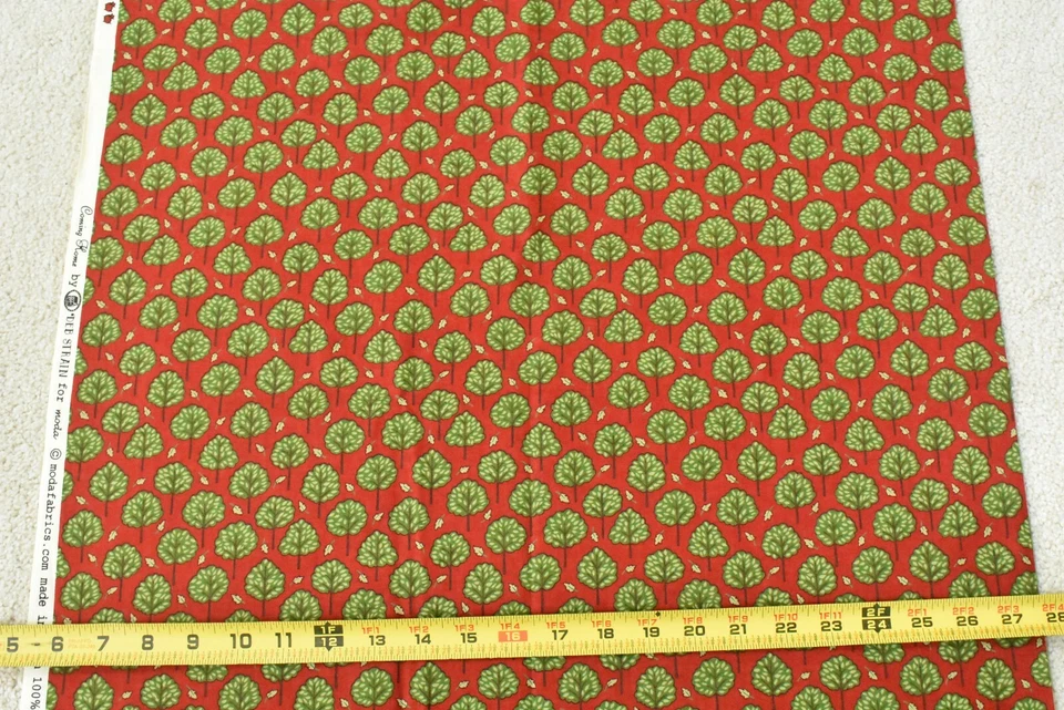 By 1/2 Yd, Green Trees on Red Quilt Cotton, Moda/Deb Strain/Japan/19508, P4903 - Image 3 of 4