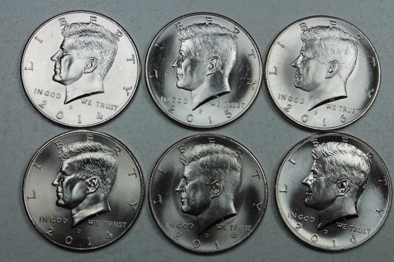 2014 2015 2016 P & D Kennedy Half Dollar Uncirculated Mint Roll Set ...
