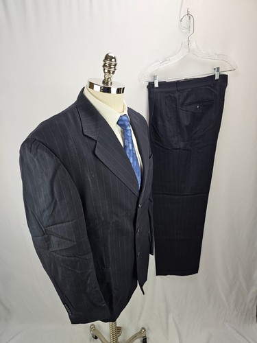 Paul Dione men's Blue Stripped Wool Suit 40R 34x30 - Picture 2 of 7