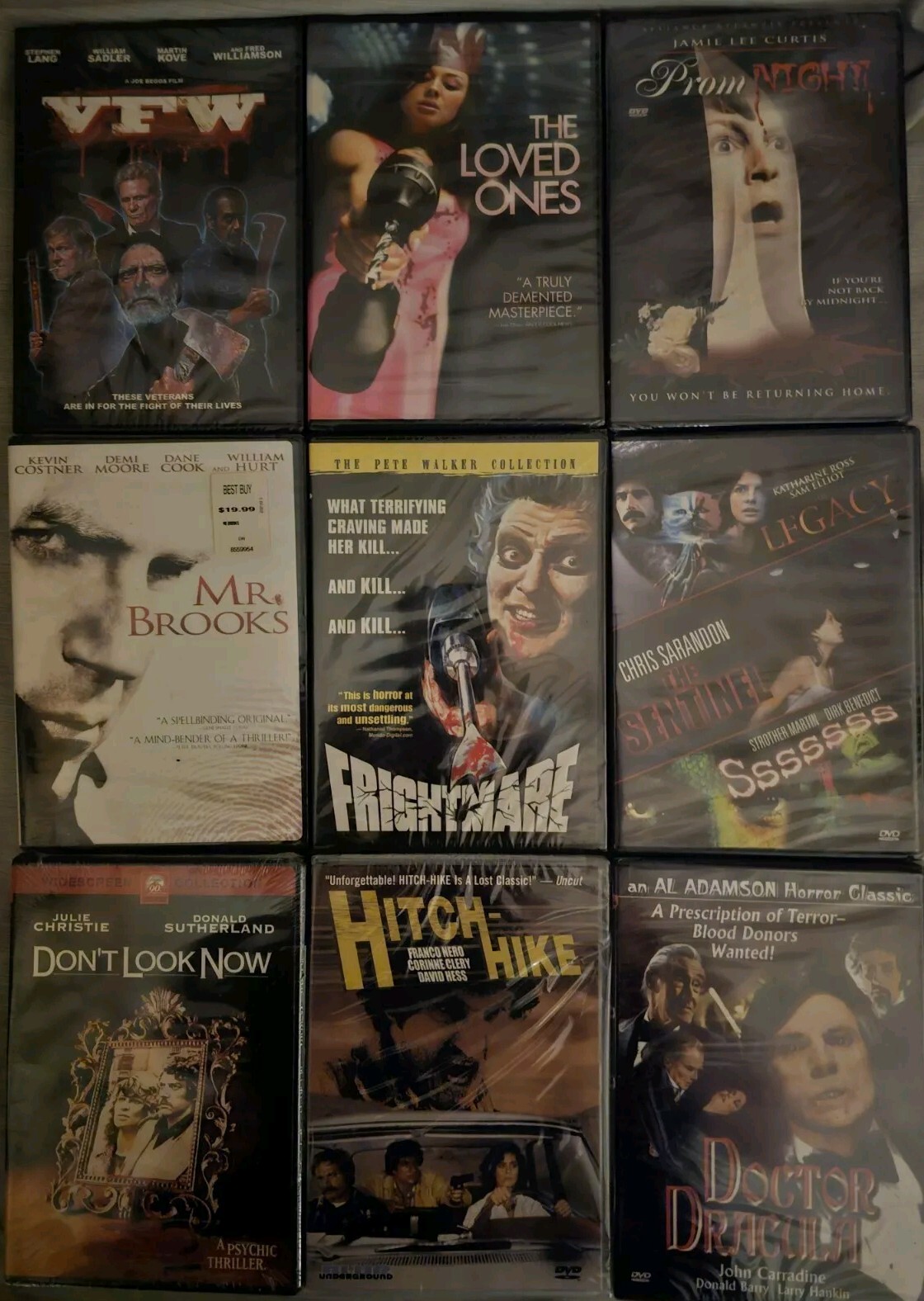 RARE 11 Horror Film DVD lot SEALED Hitch-Hike Don't Look Now Mr. Brooks VFW
