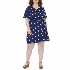 Peyton & Parker Short Sleeve Polka Dot Wrap Dress Size 3X Navy & White New