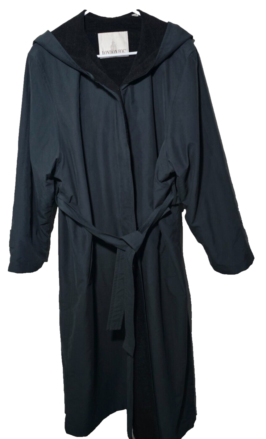 Green VTG London Fog Fleece-Lined Belted Trench Coat with Oversized Hood for All Seasons