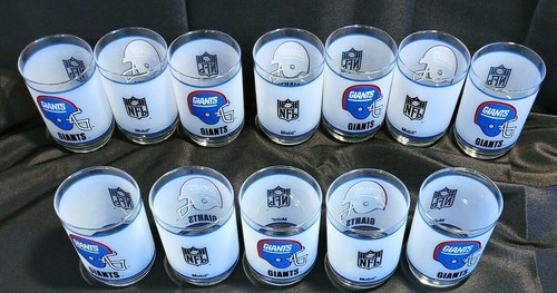NOS! 12 VINTAGE 1980s NEW YORK GIANTS NFL FROSTED 4" TALL LOWBALL LIBBEY GLASSES - Picture 5 of 11