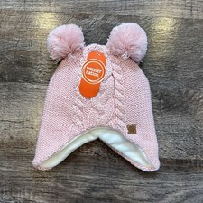 NWT Wonder Nation Girls Toddler Knit Winter Hat With Pom Poms and Fleece Lining