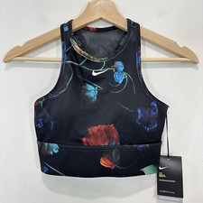 Nike Activewear Bra Women XS Black Floral Removable Pads Medium Support Dri-Fit