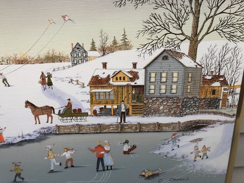 Vintage Signed C.Carson Ice Skating & County Fair On Canvas Framed - Picture 6 of 12