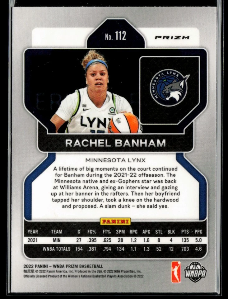 2022-23 Panini Prizm WNBA Prizms Silver #112 Rachel Banham - Image 2 of 2