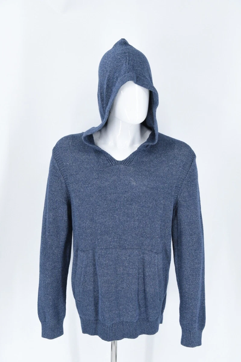 Banana Republic Mens Hooded Blue Cotton Knit Pullover Sweater Size XL