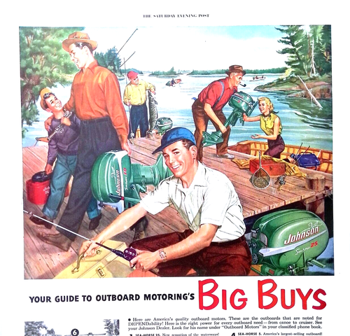 Johnson Outboard Motors 1953 Print Ad Sea-Horses for Dependability 11x14 Boat - Picture 2 of 4